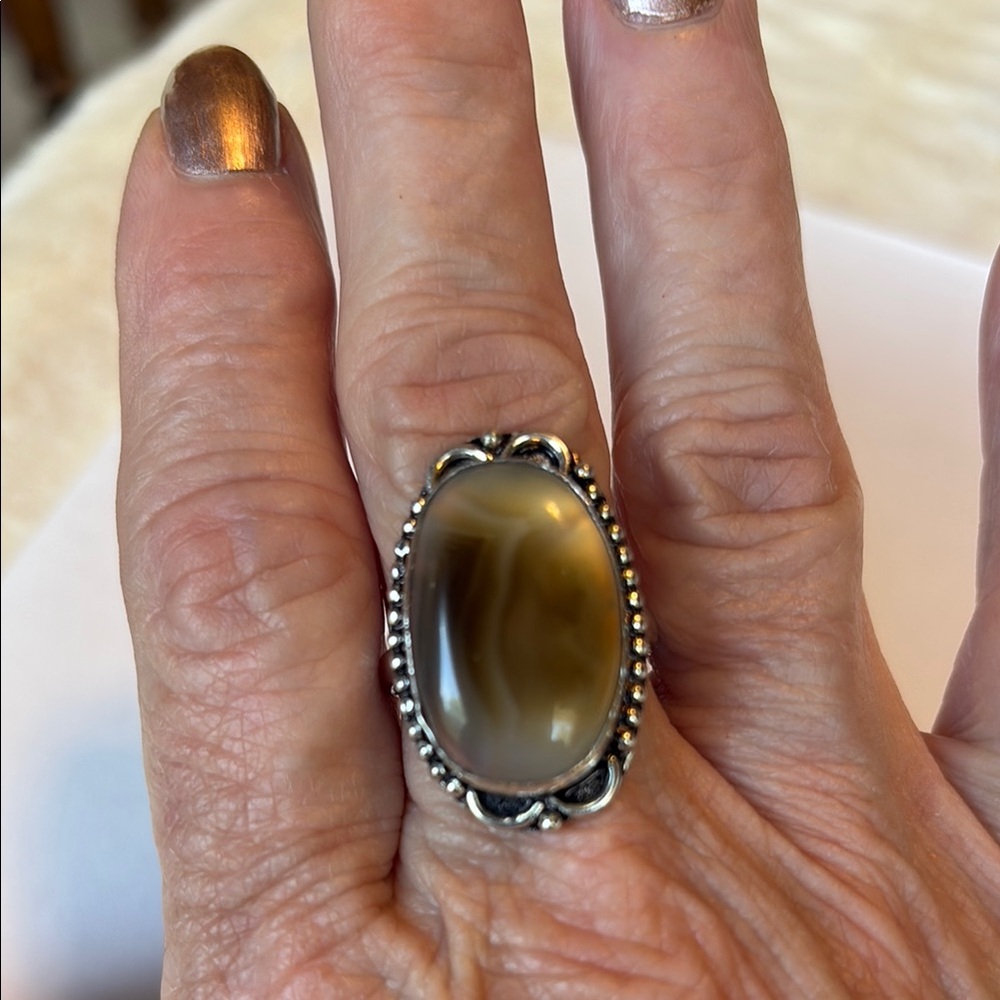 Stone Ring Silver Brown Gemstone Ring